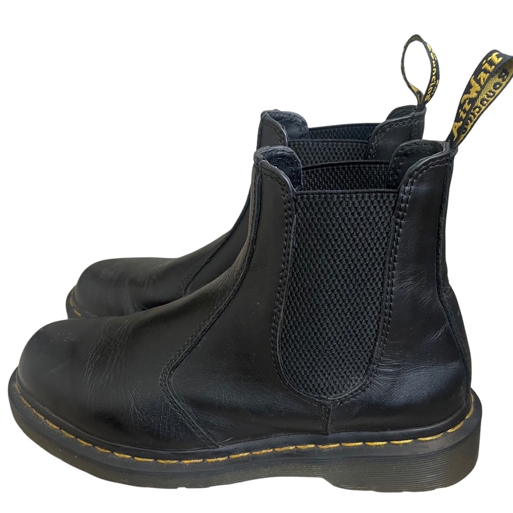 Dr Martens 2976 Black Leather Chelsea Boots Women's Size 8 Yellow Stitching